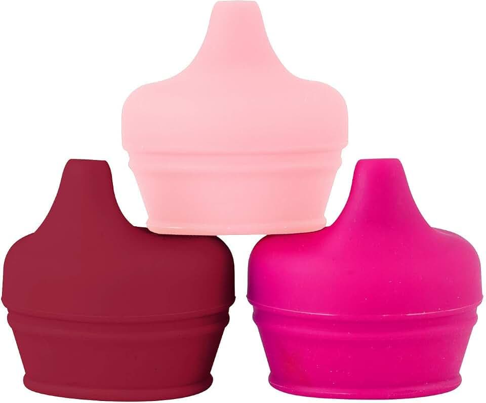 Boon Snug Silicone Sippy Cup Lids - Convert Any Kids Cups or Toddler Cups into Soft Spout Sippy Cups - Toddler Feeding Supplies and Travel Essentials - Pink - 3 Count