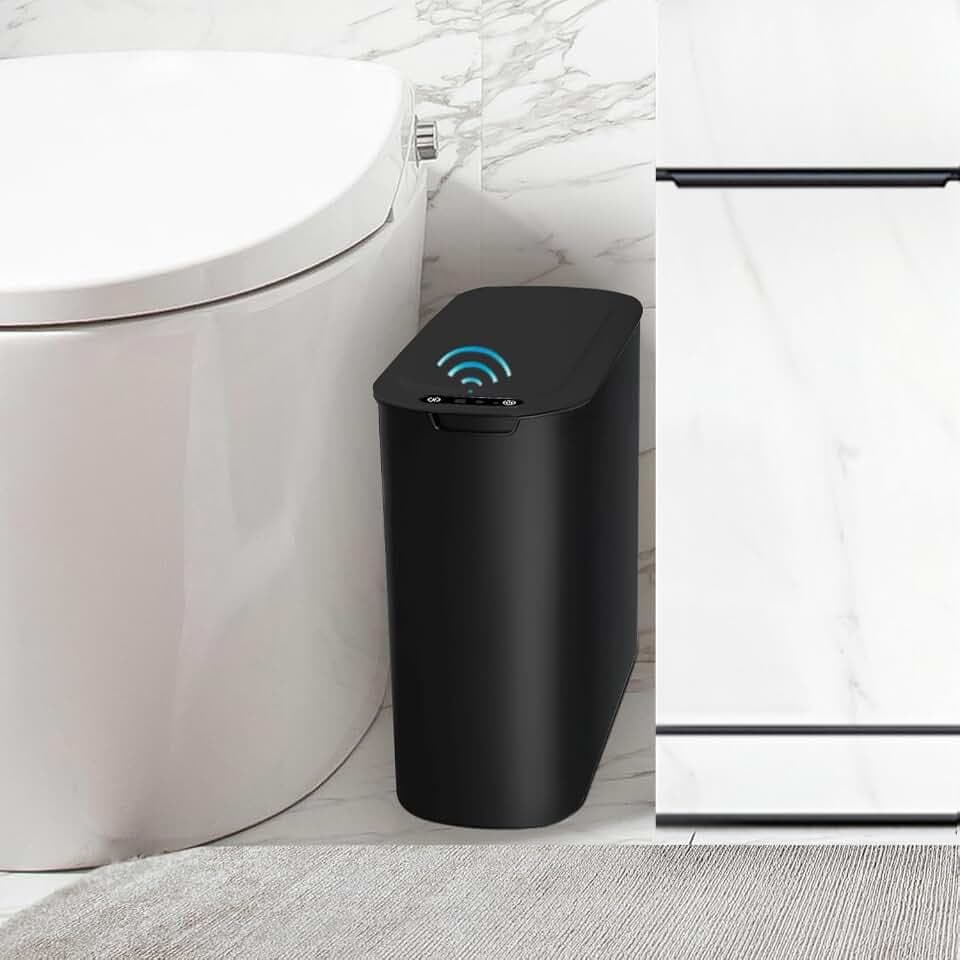 TIPGO Automatic Small Bathroom Trash Can with Lid, 2.6 Gallon, Black