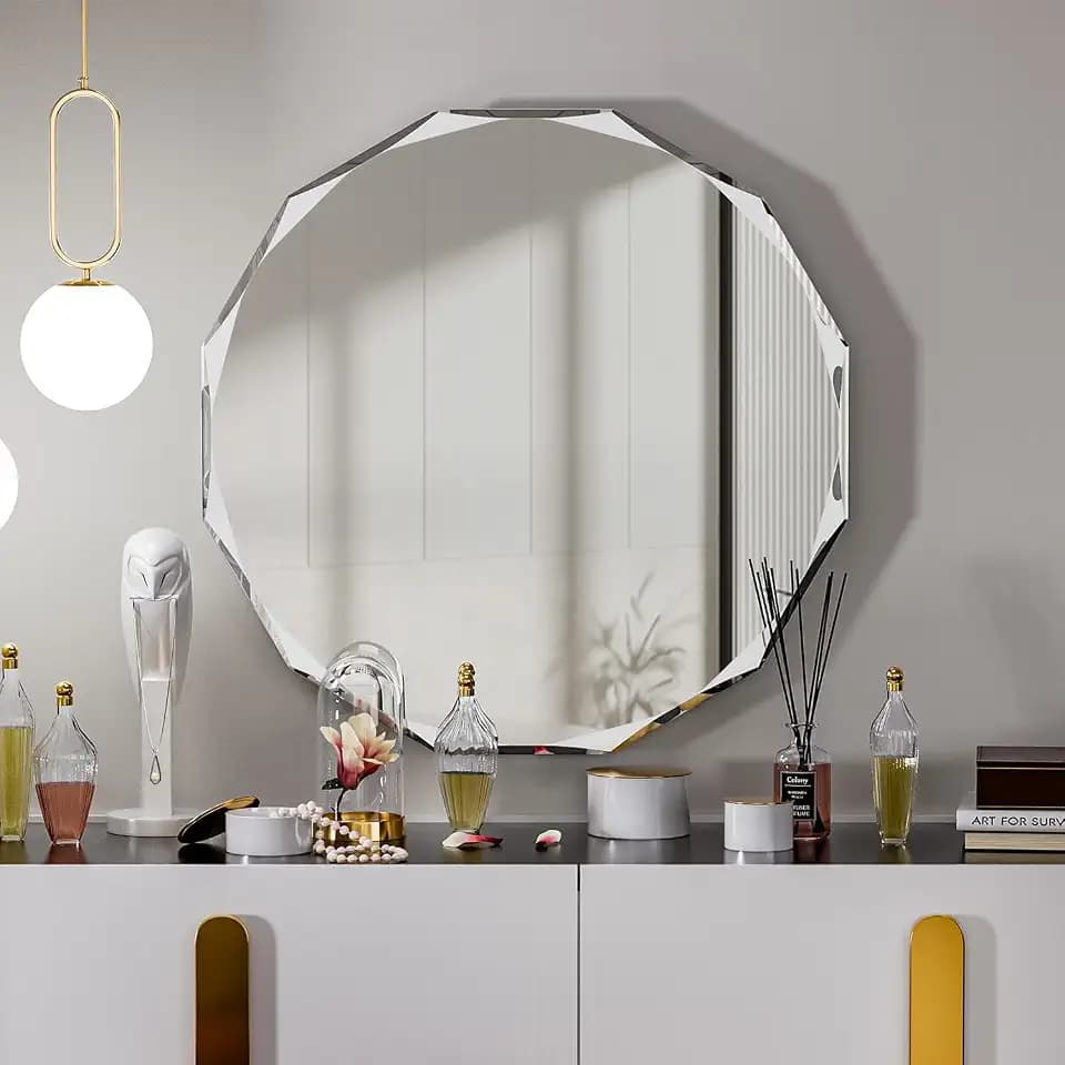 SNUGACE Single Beveled Edge Circle Mirror Frameless Wall Mount Round Bathroom Vanity Mirror, 20”