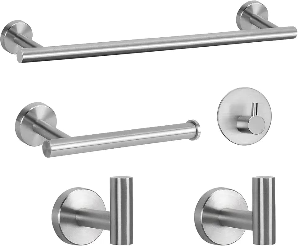 NearMoon Bathroom Hardware Set SUS 304 Thicken Stainless Steel-Towel Bar Set Include 20" Towel Rod, Toilet Paper Holder, Multifunctional Hooks Bathroom Accessories (Brushed Nickel, 5 Pcs)