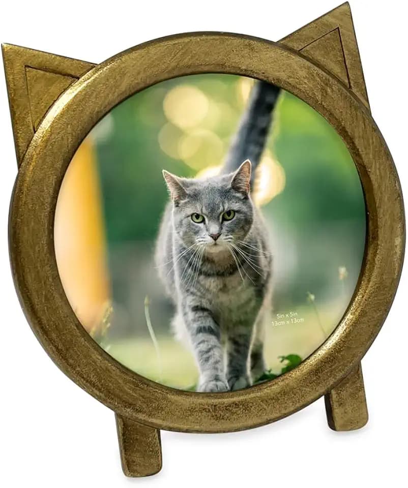 Isaac Jacobs 5x5 Round Resin Sentiment Cat Picture Frame with Ears