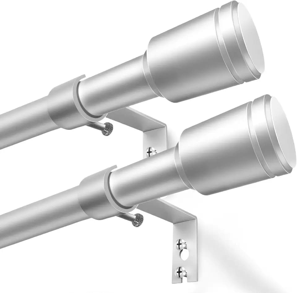 Curtain Rods 30-90 Inch, Adjustable Silver Curtain Rods for Windows 2 Pack