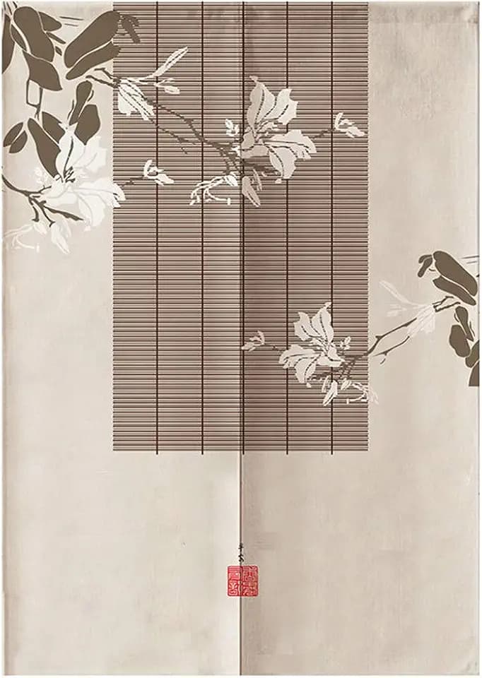 MYRU Japanese Noren Doorway Curtain Tapestry (White Flowers,33.5 Inches x 59 Inches)