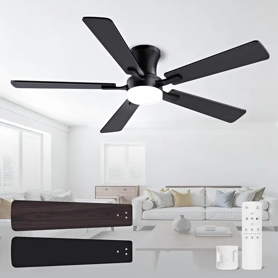LANMEL 52 Inch Black Low Profile Ceiling Fan with Light and Remote