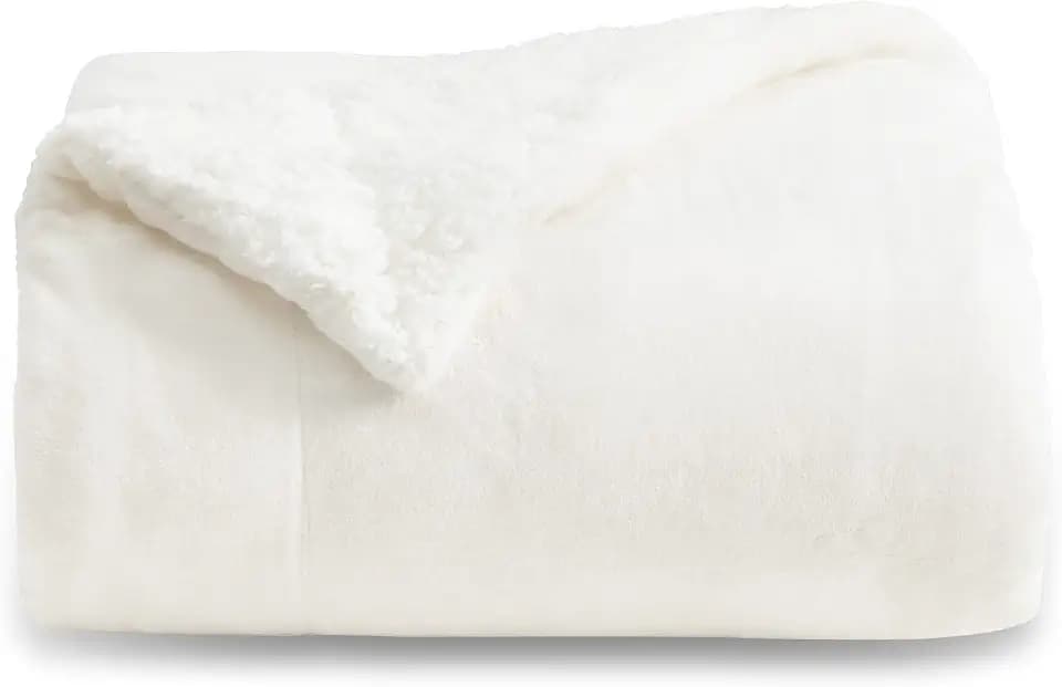 Bedsure GentleSoft Sherpa Fleece Twin Size Blanket for Couch, Non-Heated, Thick and Warm Throw for Women and Men, Soft Fuzzy Plush Twin Blanket for Winter, White, 60x80 Inches