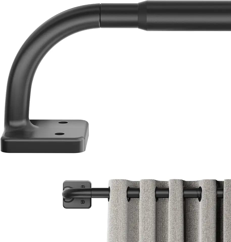 Curtain Rods for Windows 36 to 48 inch, 5/8" Blackout Wrap Around Curtain Rod Telescoping Adjustable for Sliding Door Bedroom Kitchen RV, Black (36" -48")