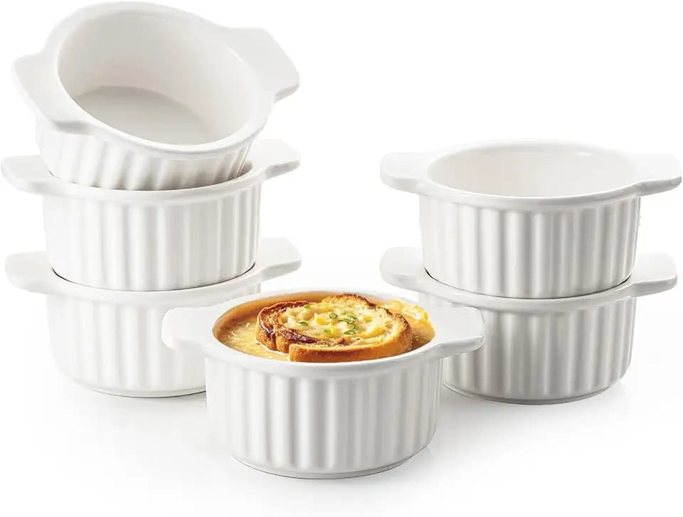 French Onion Soup Bowls with Handles, 12 oz Oven Safe Soup Crocks Set of 6, Ramekins for Baking, Pot Pies, Chili, Dessert, Microwave & Dishwasher Safe