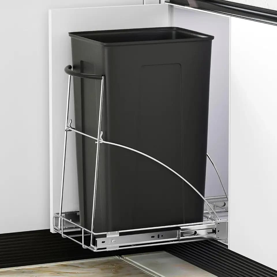 Insputer Pull Out Trash Can Under Cabinet with Ball-Bearings Slides, Silver