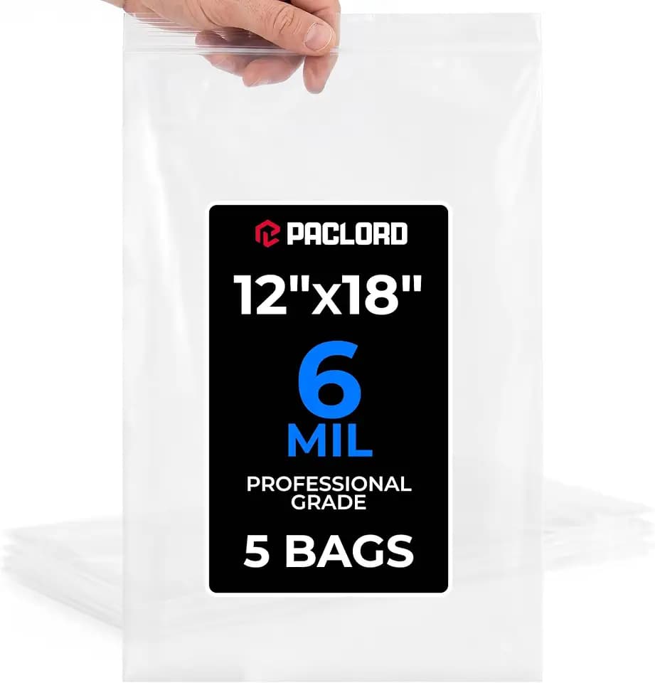 12" x 18" Medium Reclosable Plastic Zip Bags, 5 Count