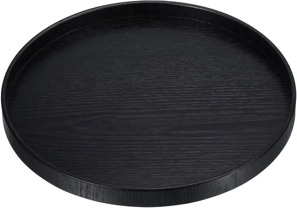 PATIKIL Wood Serving Tray 27cm/10 Inch, Round Decorative Platter for Home Decor Kitchen Table Candle Holder, Black