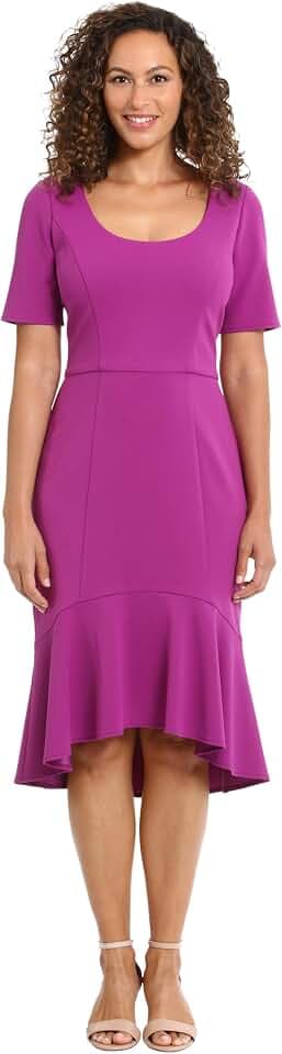London Times Women's Versatile Scoop Neck High-Low Flounce Hem Dress | Womens Dresses