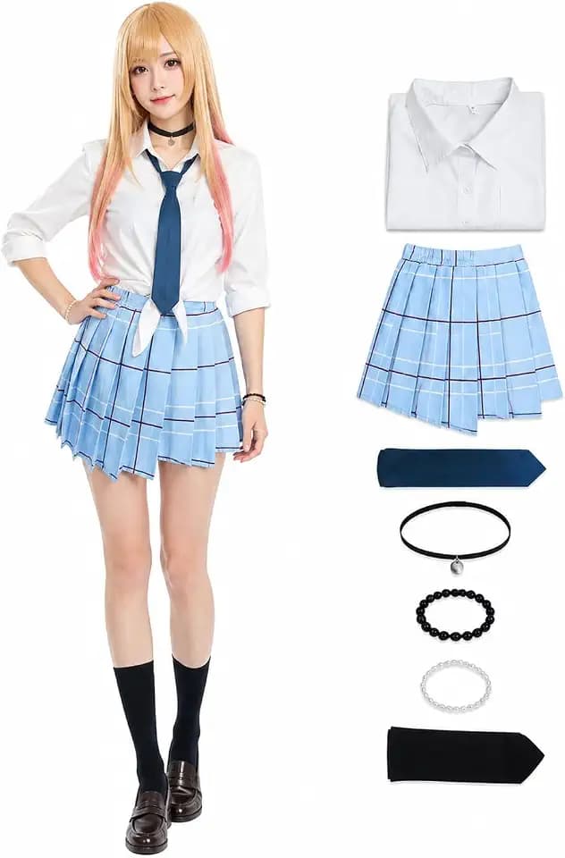 Women's Anime Cosplay Costume Shirt Skirt Tie Choker Socks Set