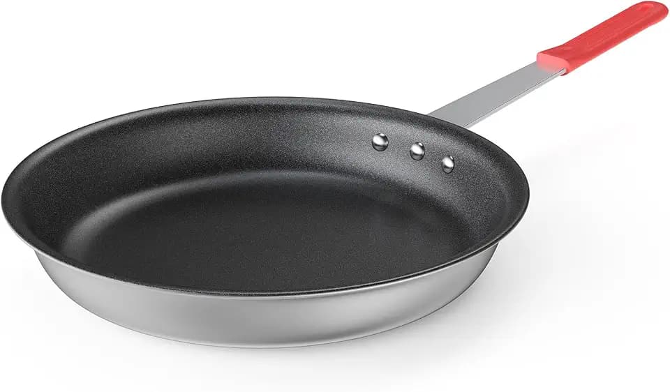 DUMOS 14 Inch Nonstick Frying Pan, Heavy-Gauge Aluminum Skillet, Red Handle