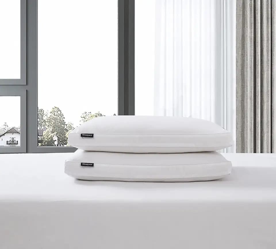 Beautyrest White Feather Down Fiber Pillows King Size Set of 2 Pack with 2" Gusset Support Pillows,Hotel Collection 100% Cotton Hypoallergenic Medium Firm Bed Pillows for Side Sleeper