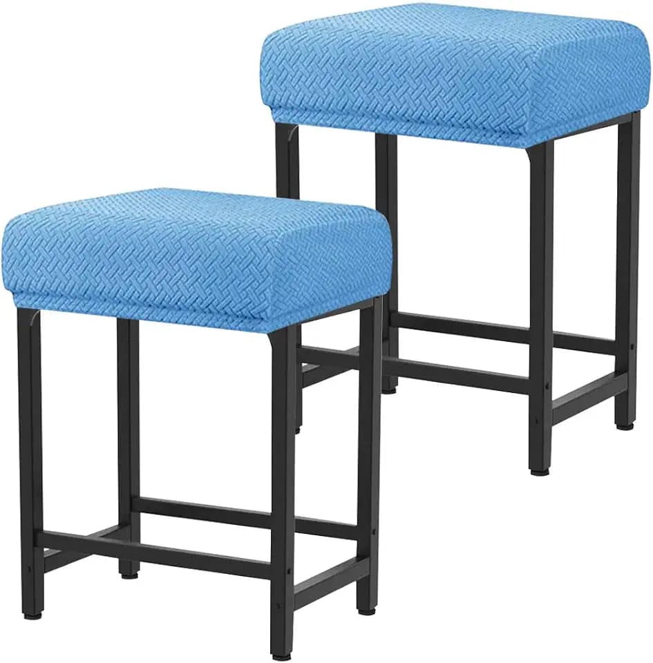 Levoberg Bar Stool Cover Rectangle Stretch Counter Height Barstool Slipcovers Rectangular Vanity Stool Cover Kitchen Counter Saddle Seat Cover for Wooden Metal Bench Set of 2 Blue