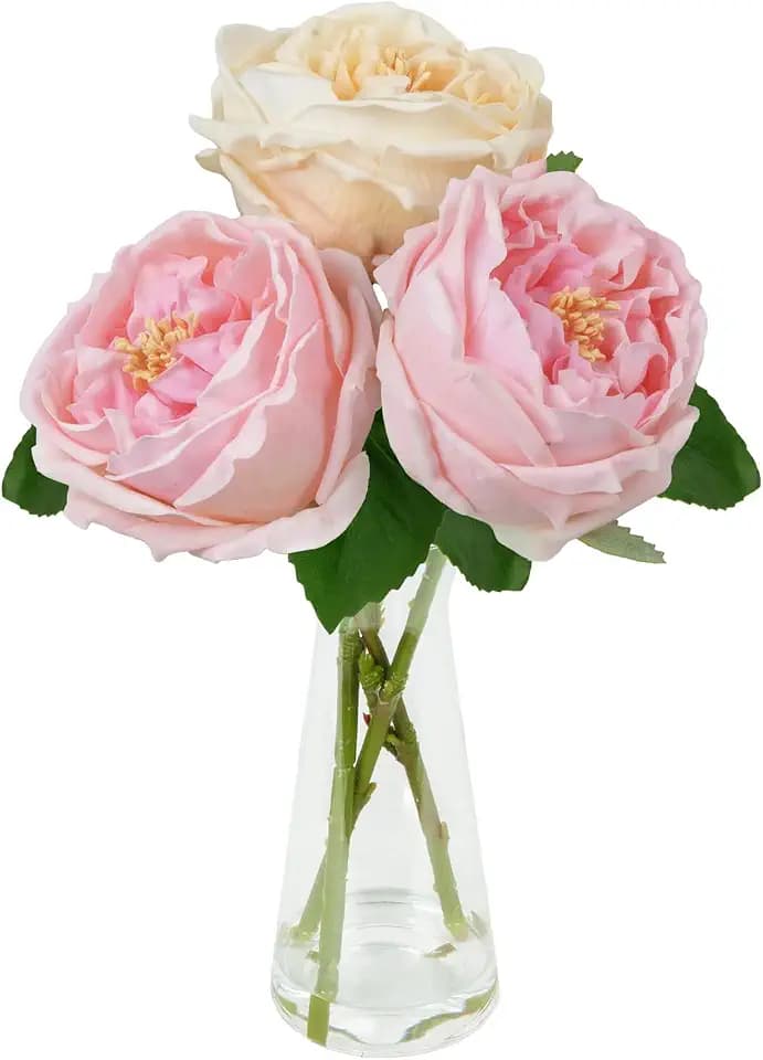Zythrem Artificial Flowers in Vase Pink Peonies Arrangement for Table Decor