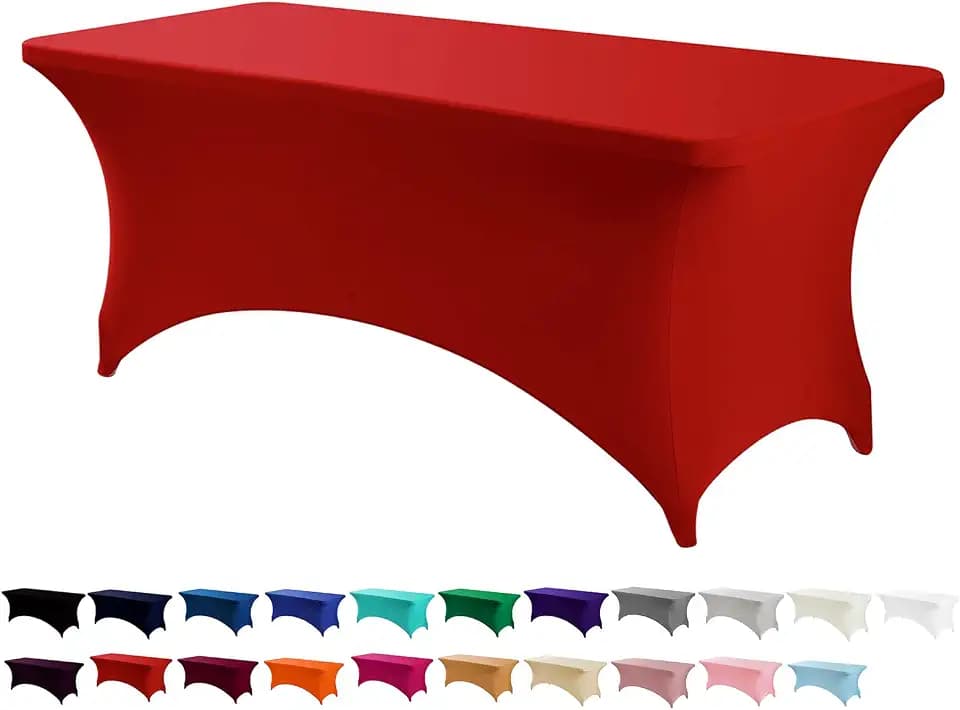 Peomeise 8FT Spandex Table Cover Rectangular Stretch Spandex Tablecloth (Red,8FT)