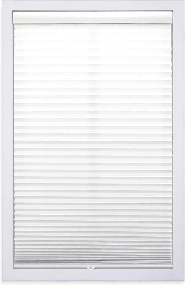DEZ FURNISHINGS Cordless 1" Light Filtering Pleated Shade, Fabric, 35"W x 64"H, White