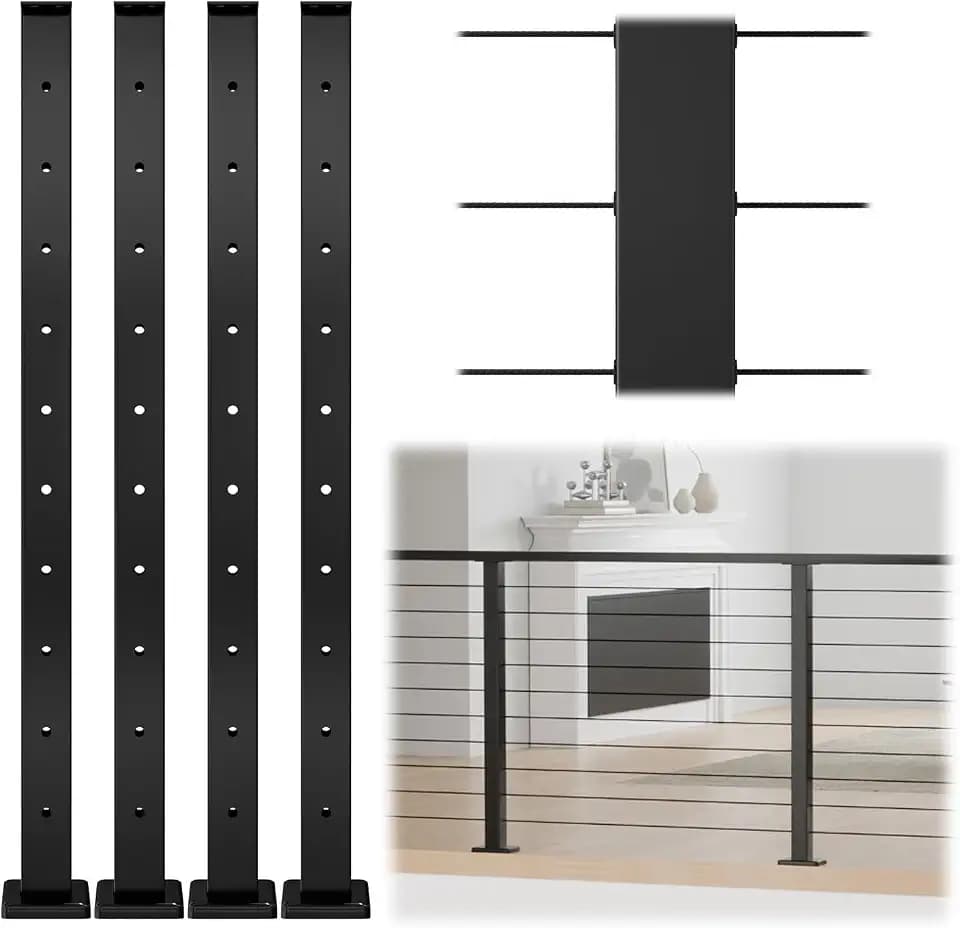 Muzata 4Pack 36" Black Cable Railing Post Level Drilled PS02 BH4S