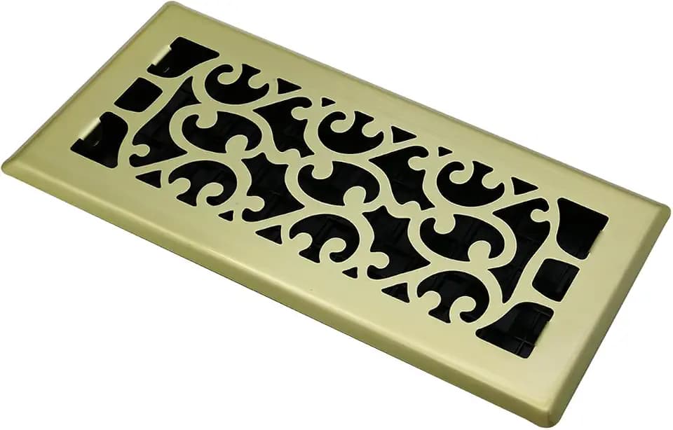 4x10 Inches Brushed Gold Floor Register Vent Cover, Decorative Arabesque