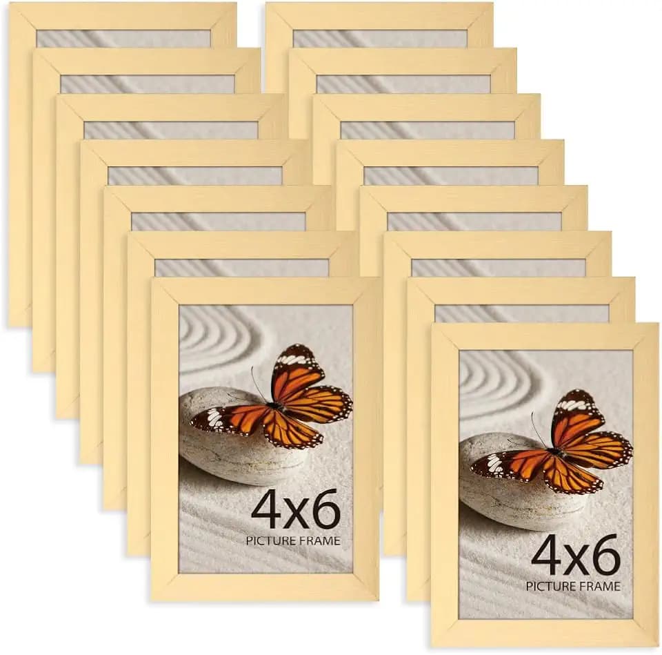 Memory Island 4x6 Photo Frames for Wall and Tabletop Display, 4 by 6 Gold Picture Frames with HD Plexiglass, Set of 15