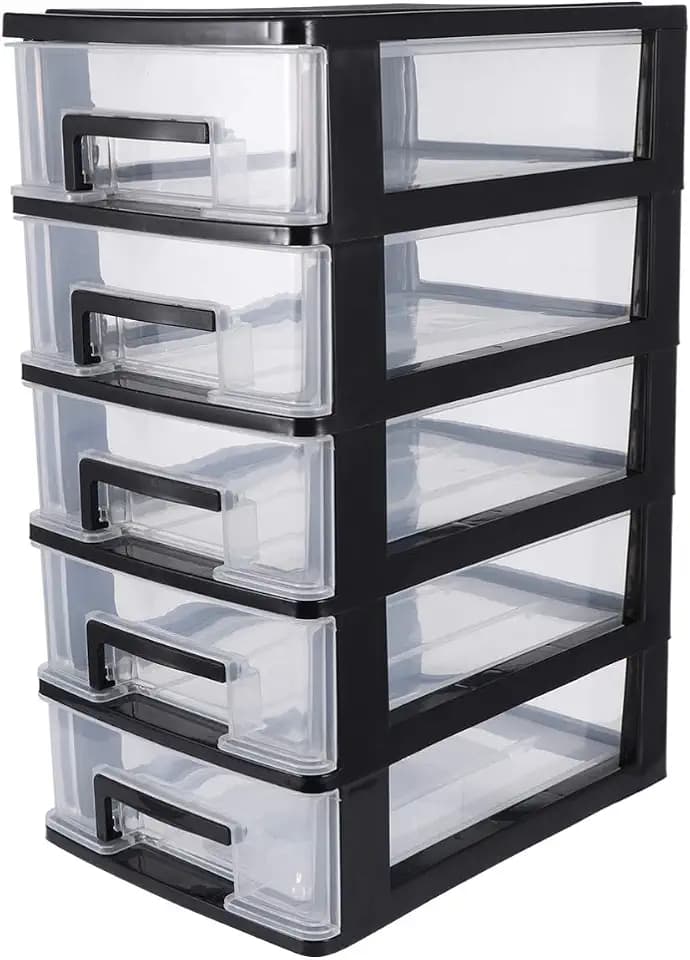 PATKAW Multifunctional Five- layer Storage Cabinet, 8.3x5.9x12.3inch, 5 Plastic Storage Drawers, Organizer Box, Storage Container Case with Clear Drawer, Organizer Sundries Holder| Black