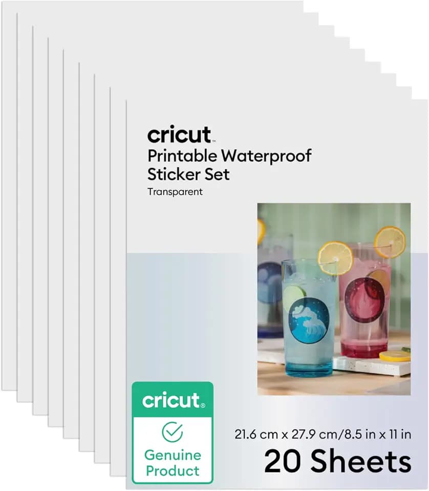 Cricut Waterproof Clear Sticker Paper (20 Transparent Sheets, 8.5x11)
