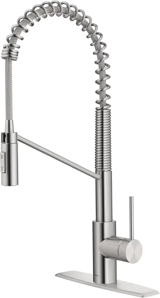 KRAUS Oletto Commercial Style Single Handle Pull Down Kitchen Faucet with QuickDock Top Mount Installation Assembly in Spot Free Stainless Steel, KPF-2631SFS