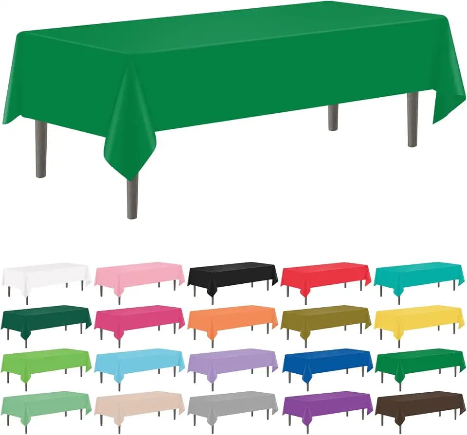 YSYJ 12 Pack Green 54 x 108 Inch Disposable Plastic Tablecloths Rectangle Table Cloth Plastic Table Cover for Parties
