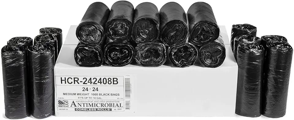Aluf Plastics 10 Gal Black Trash Bags, 8 Micron (EQ.), 24" x 24" (1000 Pk)