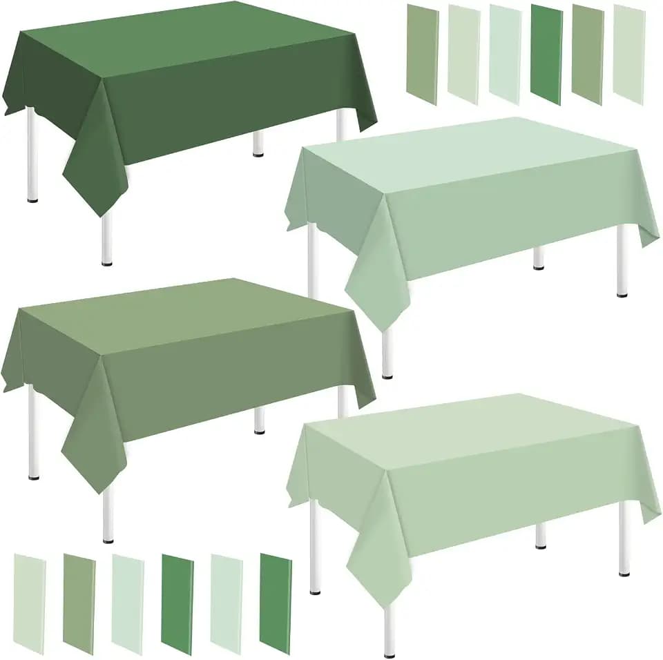 Whaline 16Pcs Sage Green Plastic Tablecloth 4 Green Series Colors Disposable Rectangle Table Cover Waterproof Table Cloth for Birthday Wedding Party Decoration Supplies, 54 x 108 Inch