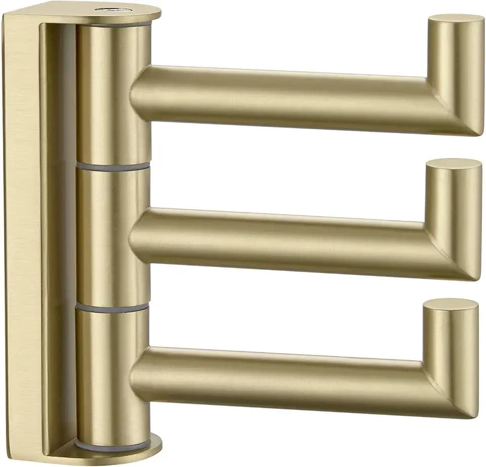 Angle Simple Towel Hook 3 Arms, Swivel Coat Wall Hook, Brushed Gold
