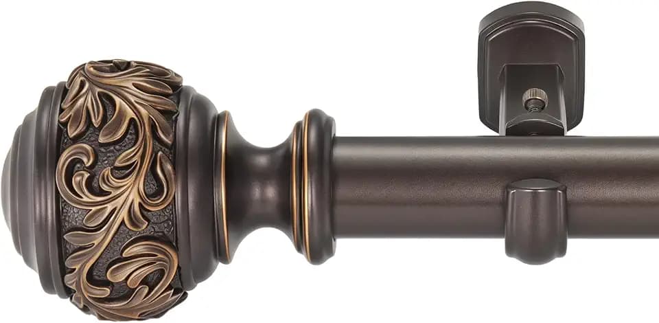 Heavy Duty Curtain Rods 54inch/4.5ft,1 1/8" Diameter Single Curtain Rod with Classical Finials and Premium Aluminum Brackets,Dark Bronze