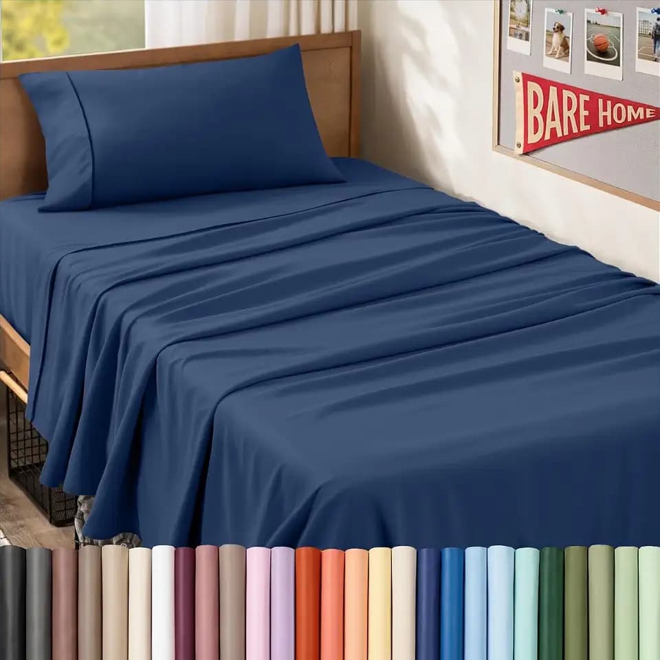Bare Home Twin XL Sheet Set - 1800 Ultra-Soft (Twin XL, Dark Blue)