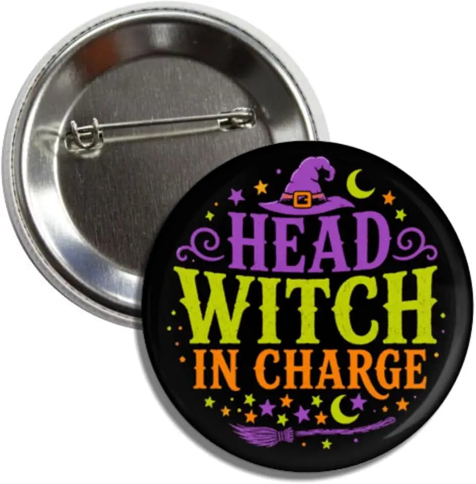 Head Witch in Charge Halloween Accessory Trick or Treat Funny Novelty Pin Button Badge 2.25 Inch