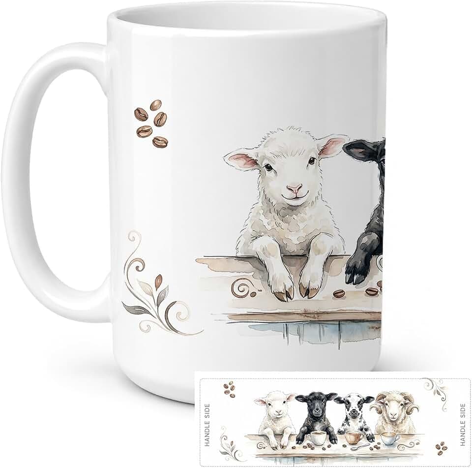 Caroline's Treasures Lambs Morning Coffee Ceramic Coffee Mug 15 oz Decorative Large C Handle Mug Cup for Tea, Cocoa Hot Chocolate