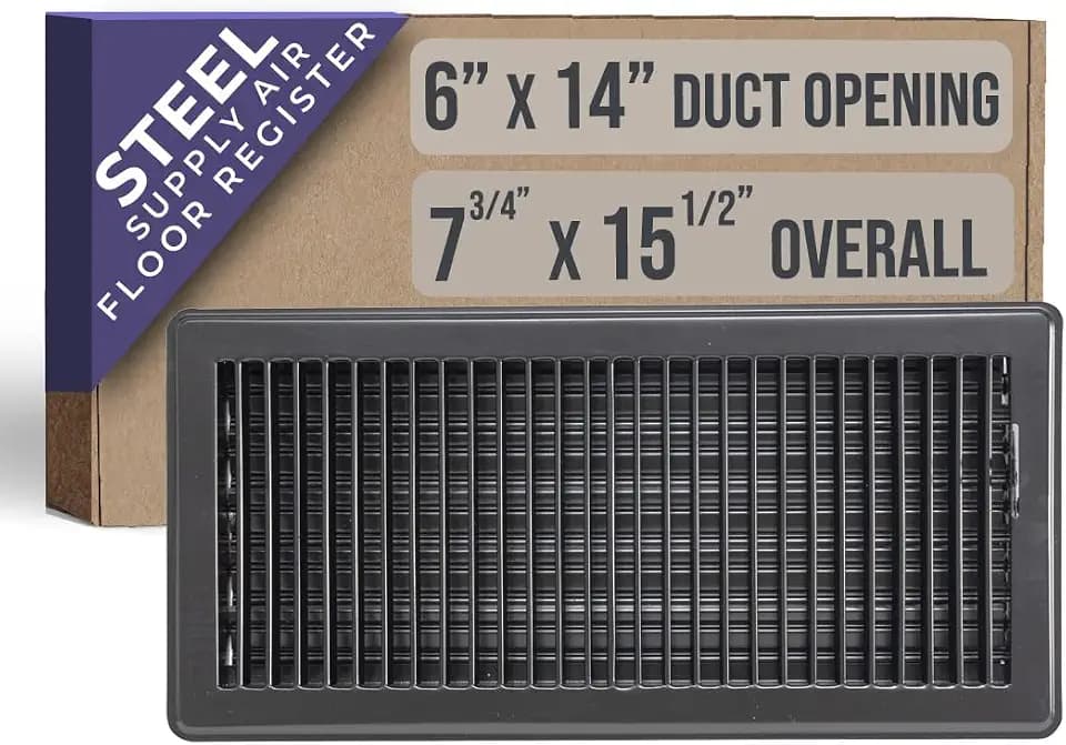 Fits 6x14 and 14x6 Duct Opening | Floor Register with Louvered Design by Handua | Heavy Duty Walkable Design with Damper | Floor Vent Grille | Easy to Adjust Air Supply Lever | Black