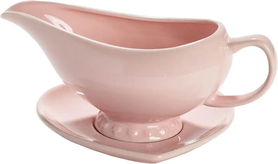Paris Hilton Ceramic Gravy Boat with Heart-Shaped Saucer, Iconic Stoneware for Serving Gravy and Sauces, 16-Ounce Capacity, Pink
