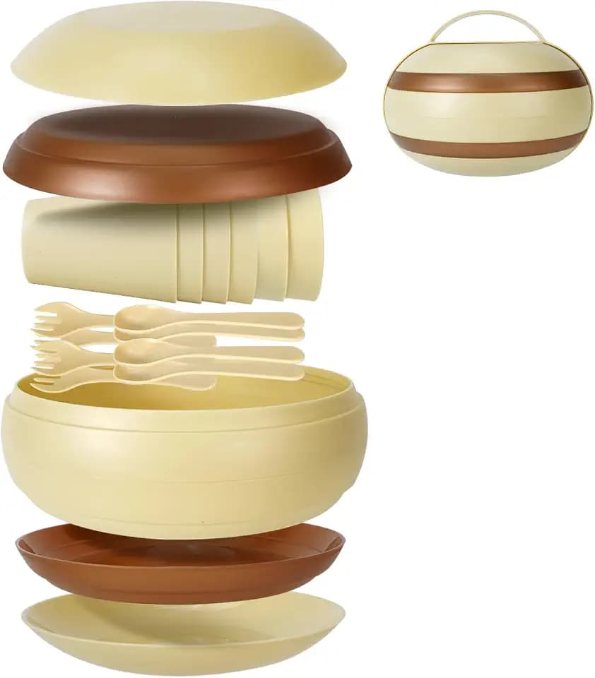 Camping Dishes Picnic Set, 17Pcs Plastic Dinnerware Dishes Sets for 4