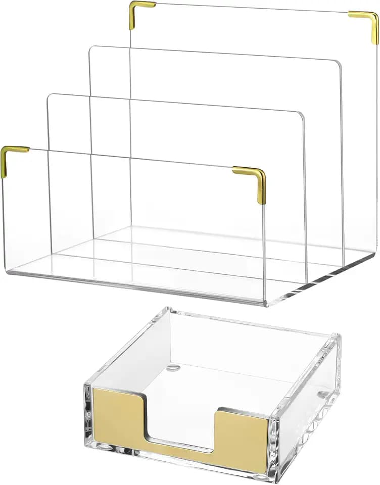 2 Pcs Acrylic Gold Office Desk Accessories Gold Sticky Note Holder
