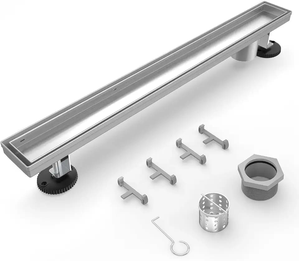 18-Inch Tile Insert Linear Drain, Offset Outlet Shower Drain Brushed Nickel