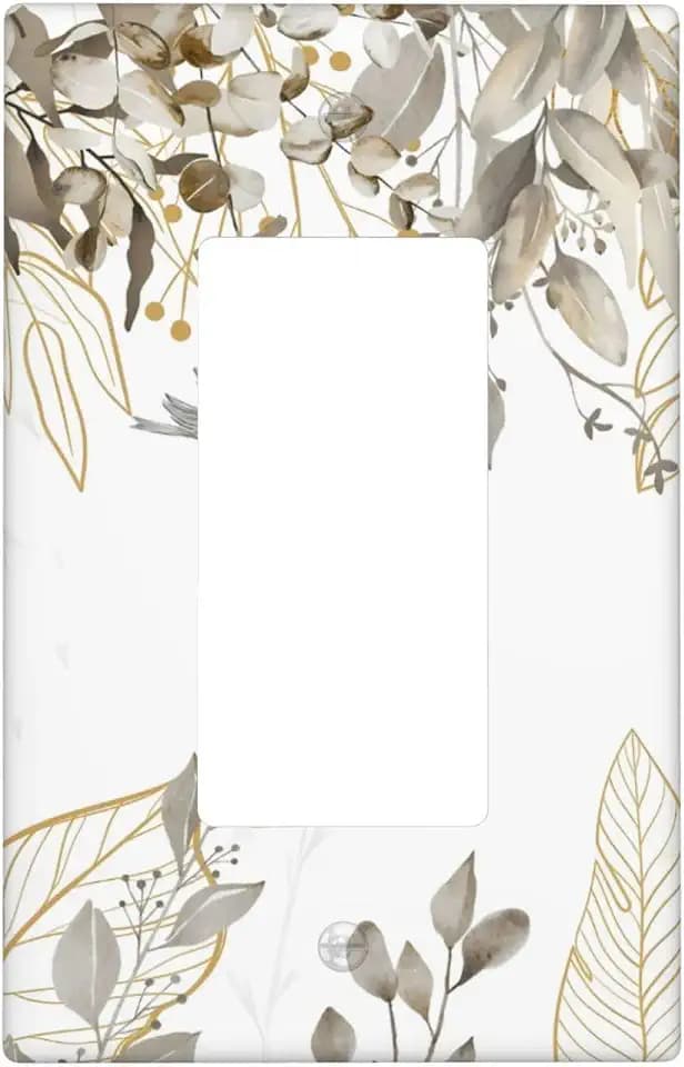 Tan Eucalyptus Light Switch Cover Decorative Single Rocker Wall Plate Watercolor Brown Leaves Plant With Floral Outlet Cover For Bedroom Living Room