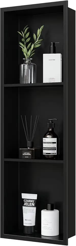 Qeke Stainless Steel Shower Niche 12" X 36", 3-Tiers Wall Niche, Black