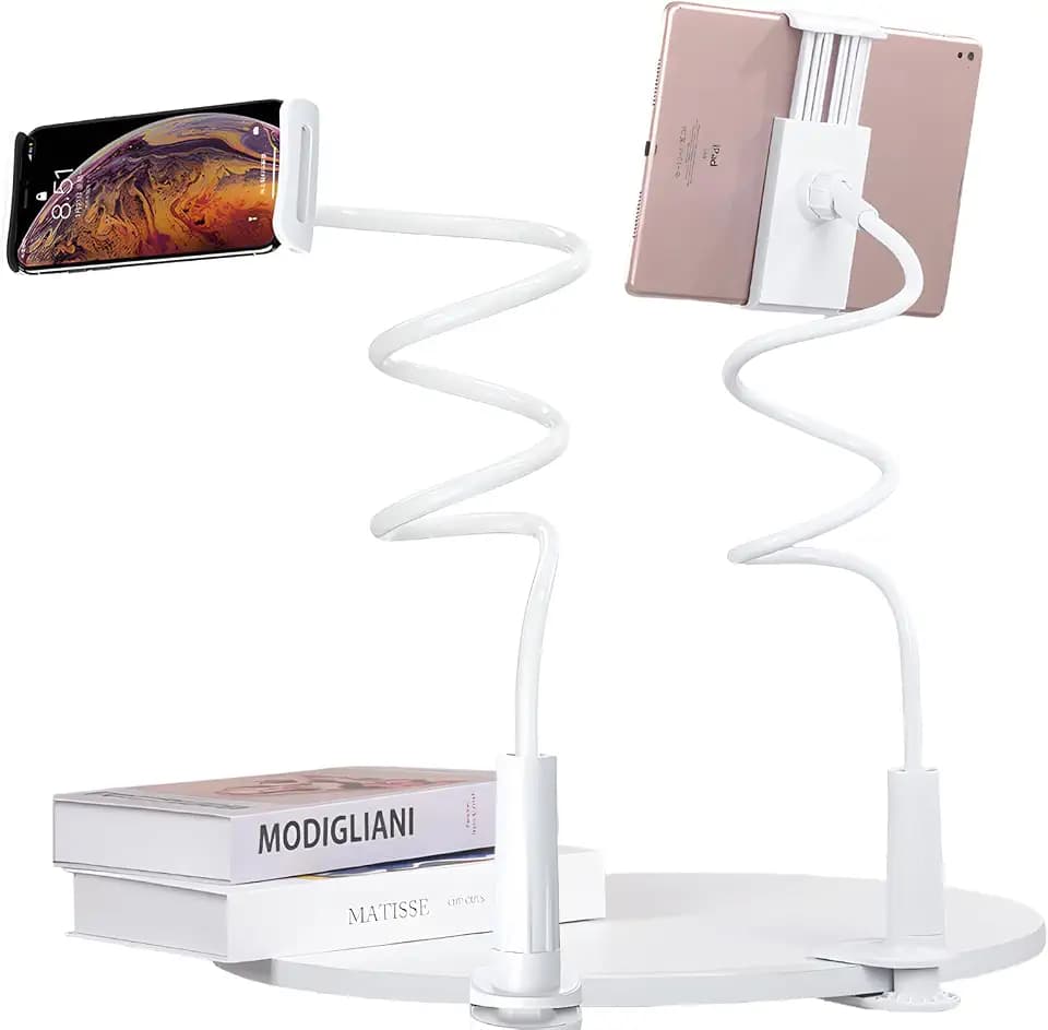 Schwanenhals Handyhalter, 360° Drehbare Superlanger Flexible Arm Mobile Halterung für Bett, Schreibtisch, Küche, 100 cm Gesamtlänge, Schwarz