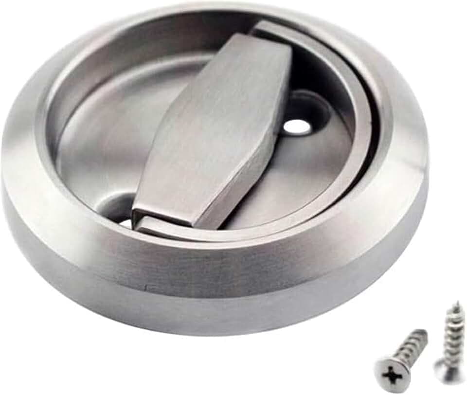 1pcs Round Recessed Pull, Recessed Door Knob, Cabinet Round Hidden Handle, Embeded Concealed Brushed Stainless Steel Handle for Modern Bedroom Door Drawer Wardrobe (Silver)