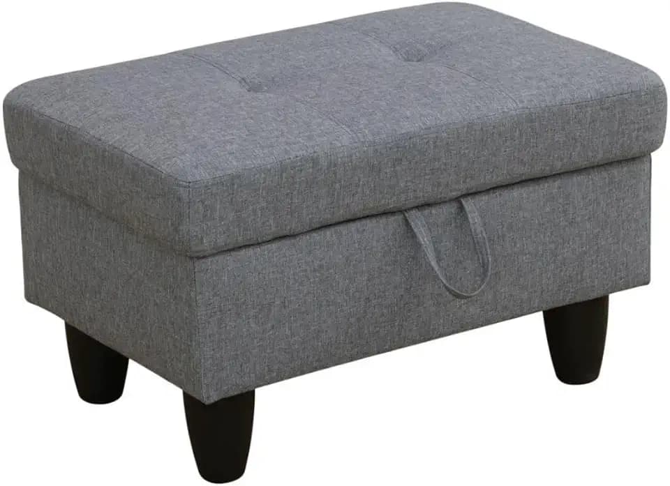 Ottoman Storage Ottoman Bench Linen Footrest Footstool with Hinged Lid for Living Room, Bedroom, Entryway, Black Grey-1, 28.5"X19"X17.5"