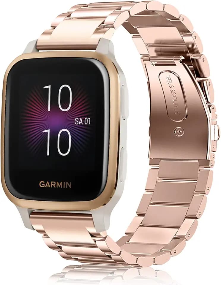 Fintie Kompatibel mit Garmin Vivoactive 3/Vivoactive 5, Garmin Venu/Venu 2 Plus/Venu Sq/Venu Sq 2, Forerunner 245, Edelstahl Uhrenarmband mit Doppelfaltschließe