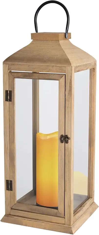Bdor 22.5 Inch Outdoor Wooden Candle Lantern for Porch with LED Candle