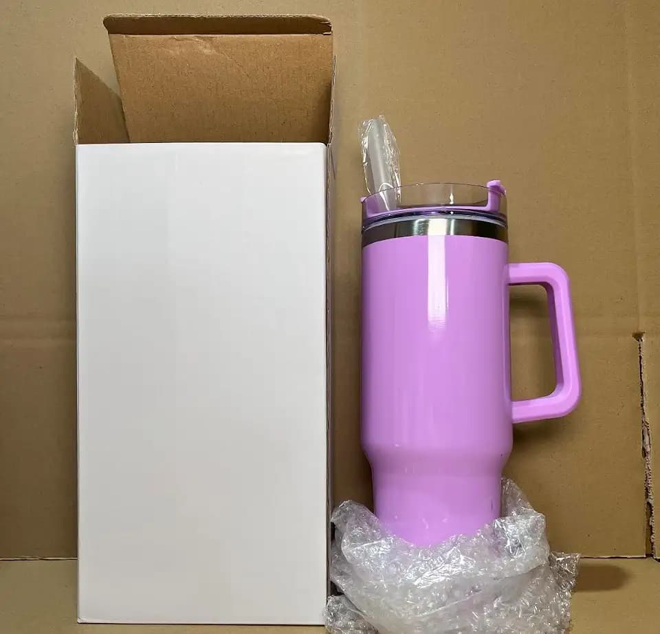2023 custom vacuum insulated stainless steel 40 oz tumbler cup with handle and straw adventure quencher travel 40oz stanleys (Black)