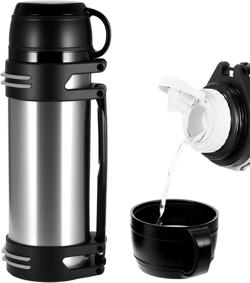 2.5L Vacuum Insulated Bottle with Handle Cup, Stainless Steel Insulated Water Jug with Strap, Keeping Hot or Cold 24 Hours Coffee Thermos for Traveling Hiking Fishing